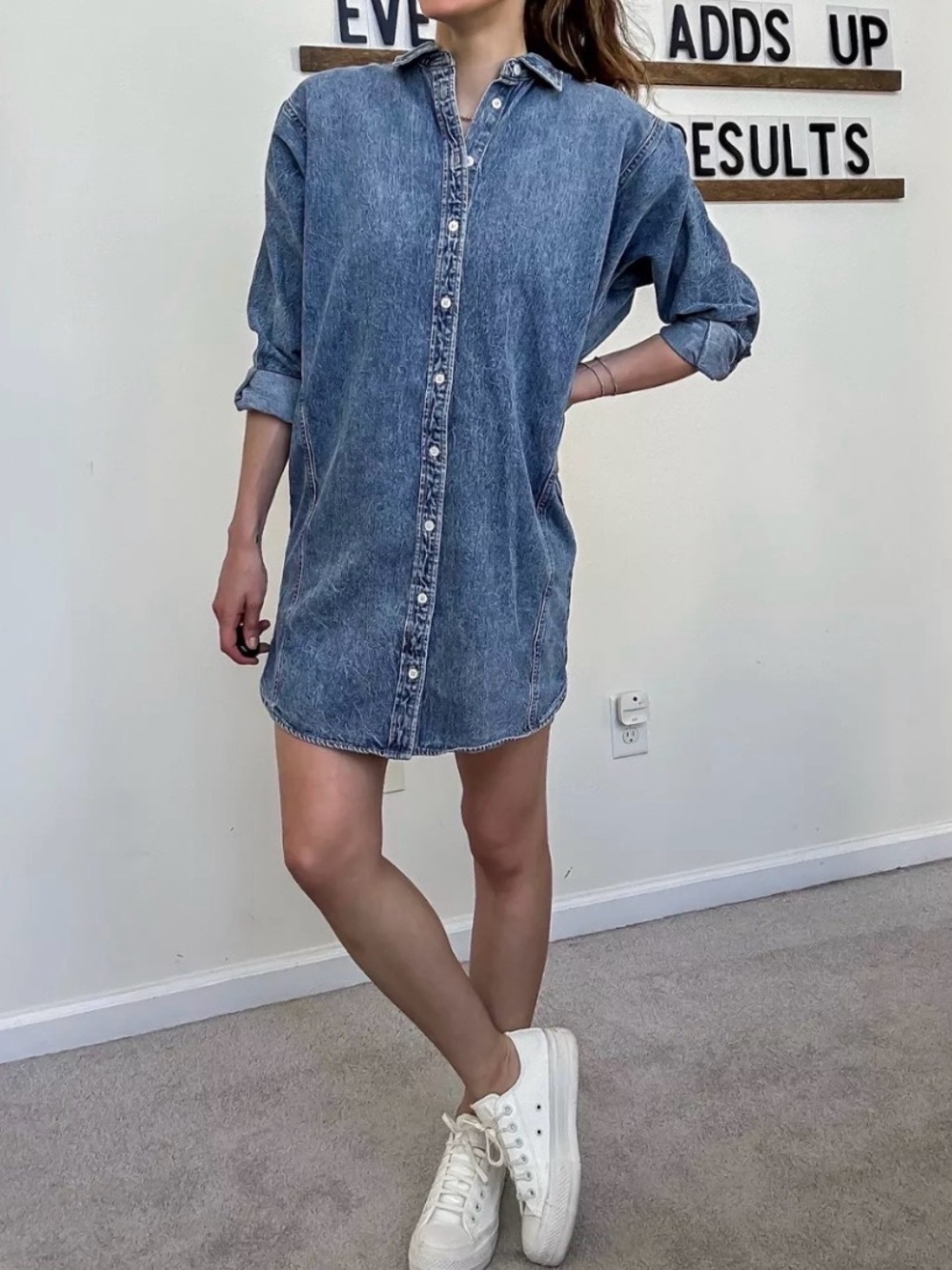 Universal Thread Washed Blue Denim Shirt Mini Dress